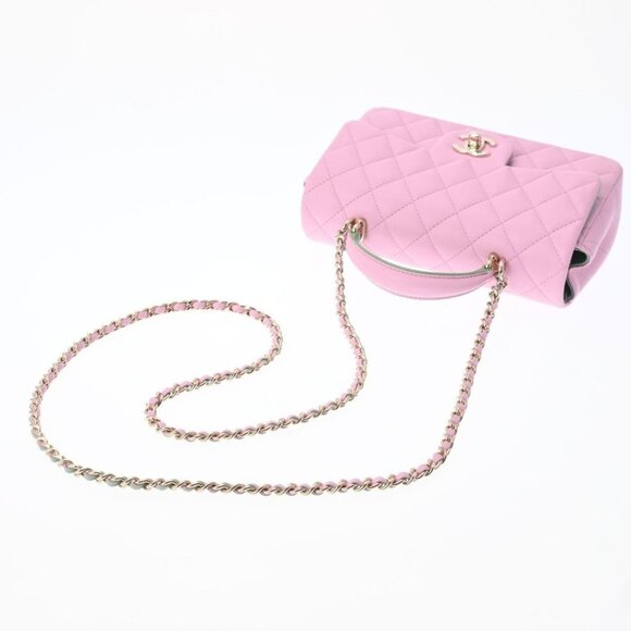 Authentic CHANEL Lambskin Quilted Mini Top Handle Rectangular Flap Lilac Green - Picture 6 of 13